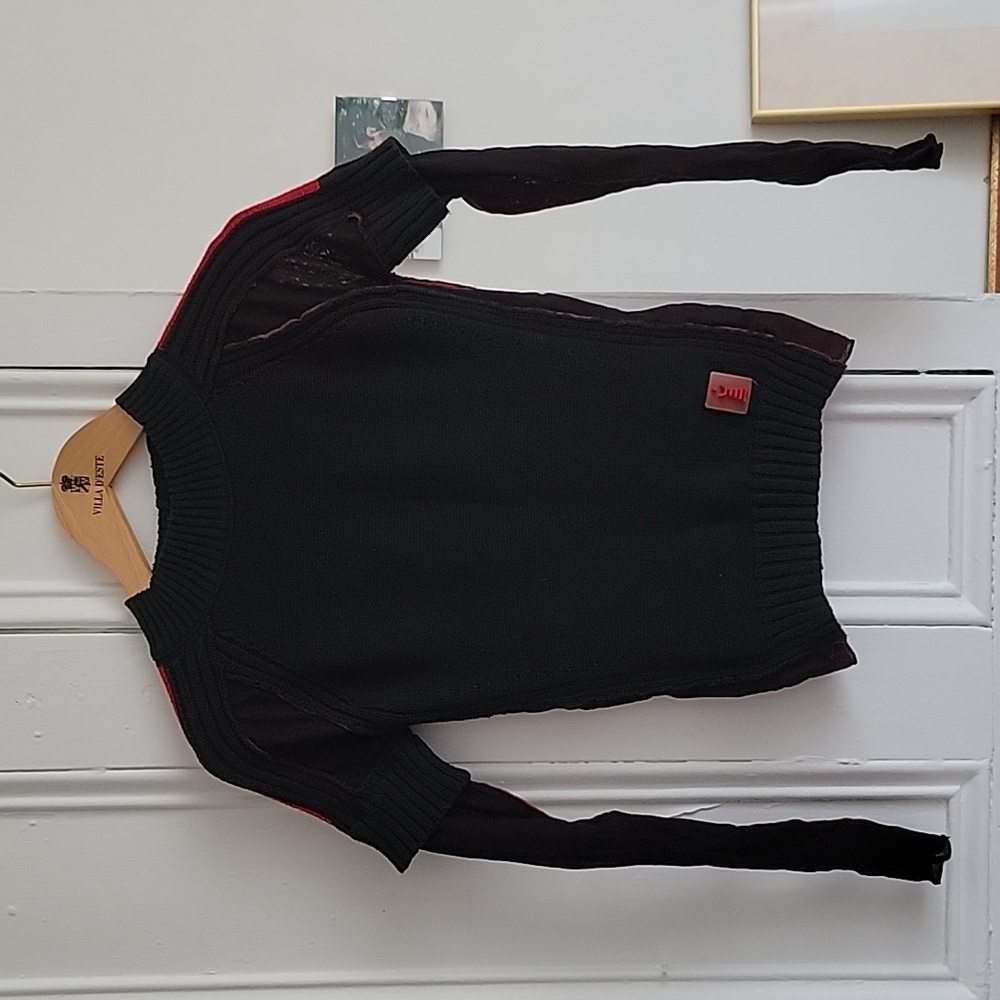Cop.Copine Red and Black Mesh Knit Top